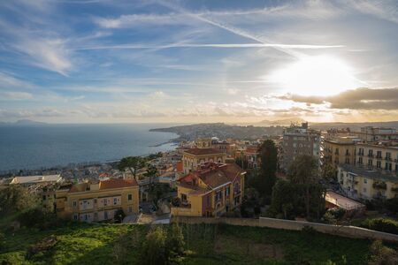 City view of Naples and sea from view point of fortress of Sant'Elmo in Italyの写真素材