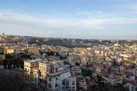 Naples, Italy - February  29, 2020, City view of Naples  from view point of fortress of Sant'Elmo, Italy