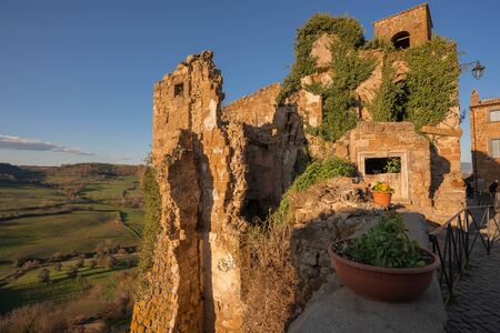 Image of Ghost town of Celleno at sunset in Lazio in Italy