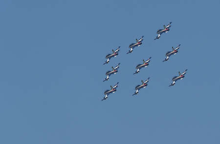 Rome, Italy - June 02, 2020, Acrobatic group of italian light attack aircraft  training before the Republic Day parade in the sky of Rome, Italyのeditorial素材
