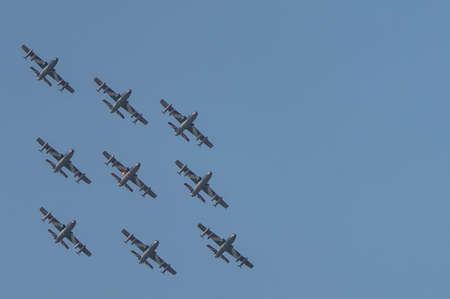 Rome, Italy - June 02, 2020, Acrobatic group of italian light attack aircraft  training before the Republic Day parade in the sky of Rome, Italyのeditorial素材