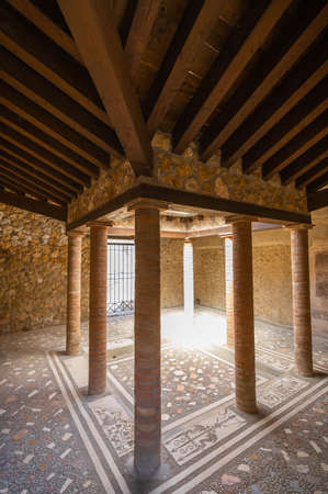 Ruins of the ancient city of Pompeii destroyed by volcano Vesuvius in Campania in Italyの写真素材