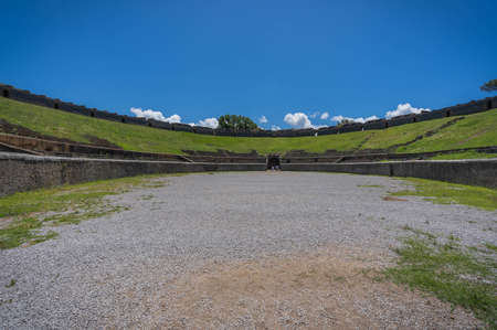 Pompei, Italy - June 14, 2020, Masked people walking on the ruins of Pompeii during isolation due to coronavirusのeditorial素材