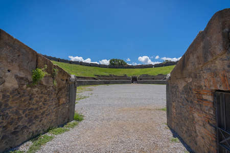 Pompei, Italy - June 14, 2020, Masked people walking on the ruins of Pompeii during isolation due to coronavirusのeditorial素材