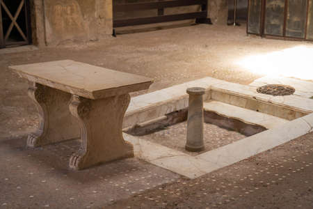 Image of antique Roman ruins of Herculaneum remaining after eruption of Vesuvius, Campania, Italyの写真素材