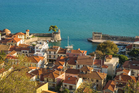 Scenic cityscape with the sea in Nafpaktos in Greece