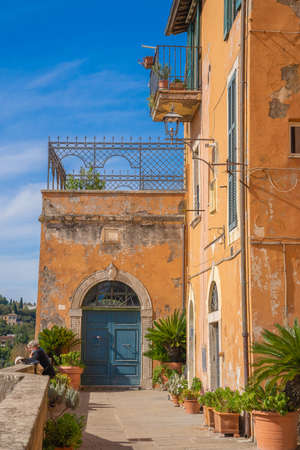 Orte, Italy - October 13, 2020, Picturesque cityscape in Orte, a small medieval town built on a high drop shaped cliff in Italyのeditorial素材
