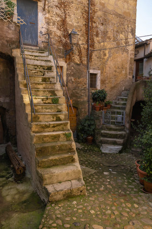 Cityscape of the medieval town of Calcata Vecchia in Italyの写真素材