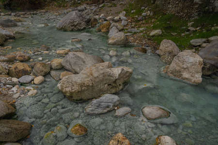 Image of sulfurous river at Lavino in autumn in Abruzzo in Italyの写真素材
