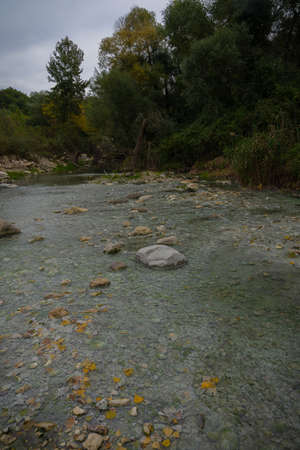 Image of sulfurous river at Lavino in autumn in Abruzzo in Italy