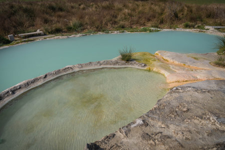 Pools with hot thermal water in Carletti in Italyの写真素材