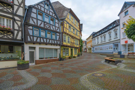 Street with traditional German houses in Linz in Germany