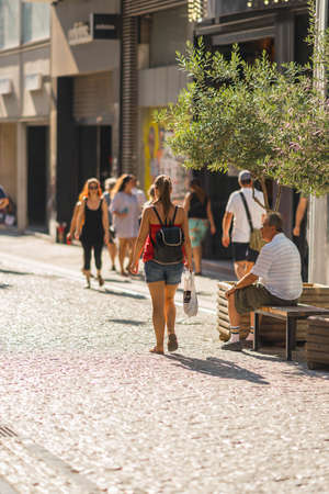 Athens, Greece - June 30, 2016, People walking along Ermou street in Athens before pandemia, Greece (selective focus)のeditorial素材