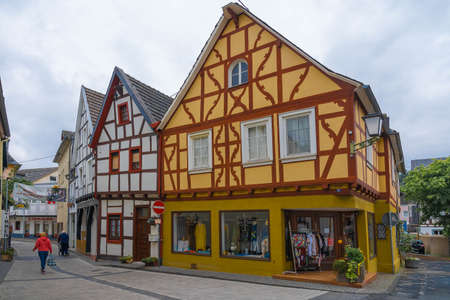 Linz, Germany - July 01, 2021, Street with traditional German houses in Linz, Germanyのeditorial素材