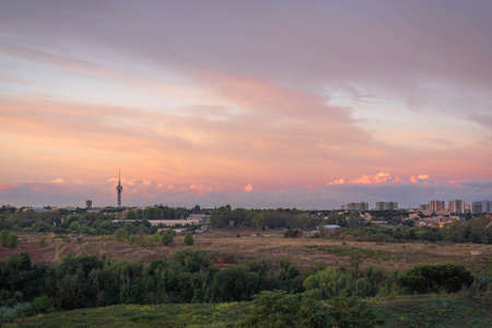 Image of sky with clouds at sunrise in Rome in Italyの写真素材