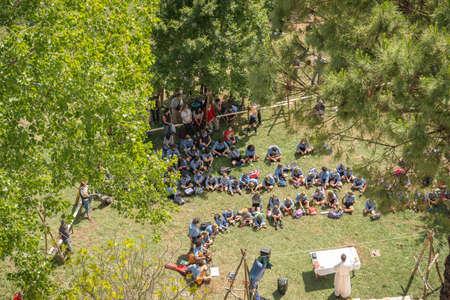 Rome, Italy - May 05, 2020, Student theater performance in a field on the outskirts of Rome, Italyのeditorial素材
