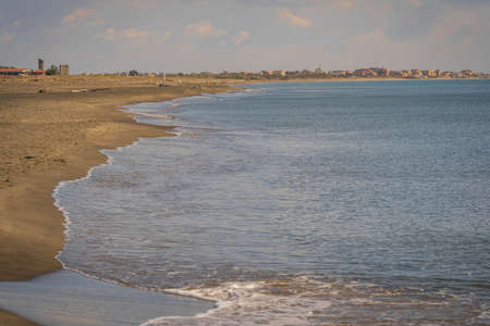 Seascape in sunny weather in Marina di San Nicola in Lazio in Italyの写真素材