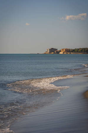 Seascape in sunny weather in Marina di San Nicola in Lazio in Italyの写真素材