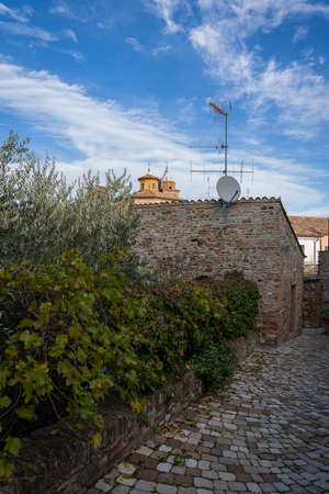Cityscape on the streets of Borgo Santarcangelo di Romagna in Emilia Romagna in Italyの写真素材