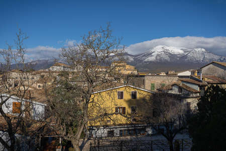 Beautiful landscape with snow-capped mountains in Alatri in province of Fronzinone in Italyの写真素材