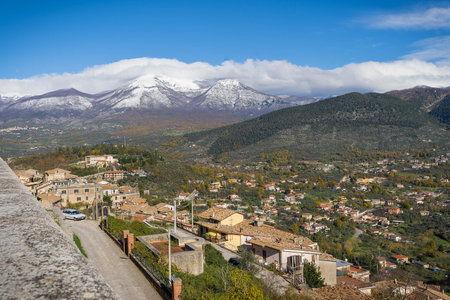 Beautiful landscape with snow-capped mountains in Alatri in province of Fronzinone in Italyの写真素材