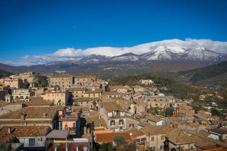 Beautiful landscape with snow-capped mountains in Alatri in province of Fronzinone in Italyの写真素材