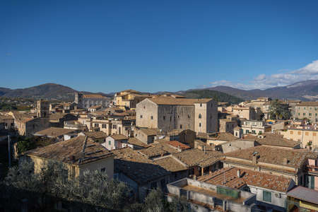 Beautiful landscape with snow-capped mountains in Alatri in province of Fronzinone in Italyの写真素材