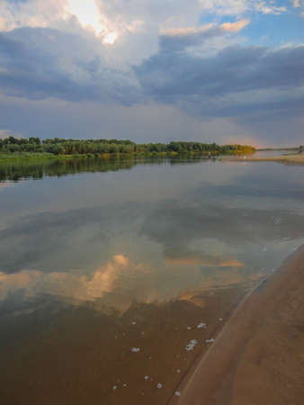 Landscape of central Russia with Akhtuba River and reflections in water, Russia