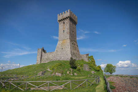 Ruins of medieval castle in Radicofani in Tuscany in Italyの写真素材