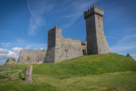 Ruins of medieval castle in Radicofani in Tuscany in Italyの写真素材