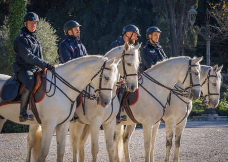 Rome, Italy - December 19, 2021, Mounted police on Pincio terrace at Villa Borghese in Rome, Italyのeditorial素材