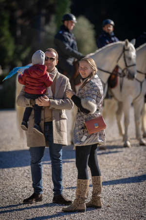 Rome, Italy - December 19, 2021, Family on a walk in the Pincio Gardens in Rome, Italyのeditorial素材