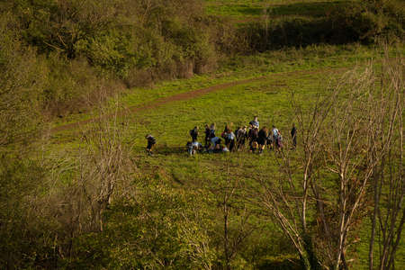 Rome, Italy -October 17, 2020, Young people wearing medical masks at a training camp in the fields of Rome during self-isolation, Italyのeditorial素材