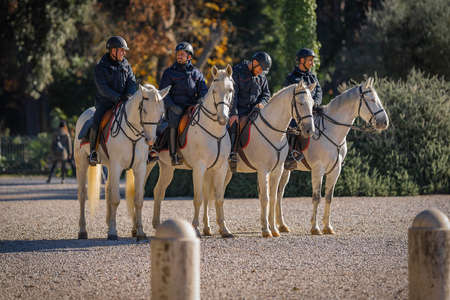 Rome, Italy - December 19, 2021, Mounted police on Pincio terrace at Villa Borghese in Rome, Italyのeditorial素材