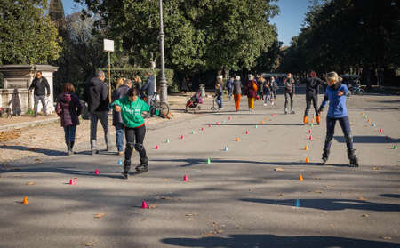 Rome, Italy - December 19, 2021, Roller skating people in the Pincio Gardens in Rome, Italyのeditorial素材