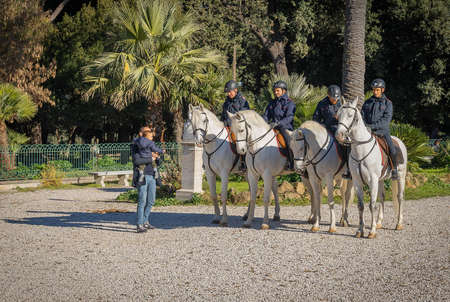 Rome, Italy - December 19, 2021, Mounted police on Pincio terrace at Villa Borghese in Rome, Italyのeditorial素材