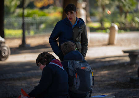 Rome, Italy - December 19, 2021, Buddies on a walk in the Pincho Gardens in Rome, Italyのeditorial素材