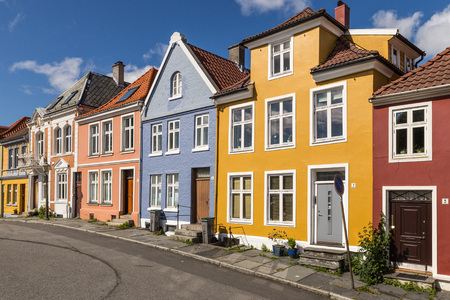 Street View with colored Houses, Bergen Norway