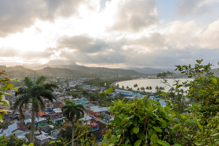 Aerial view on Baracoa and sea from hillの写真素材