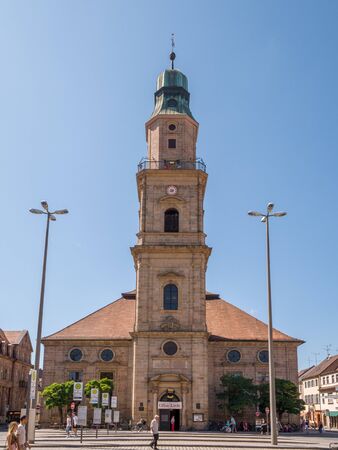 Erlangen, Germany, August 18, 2019: Wide Shot of the Church of Huguenots Erlangen Bavaria Germanyのeditorial素材