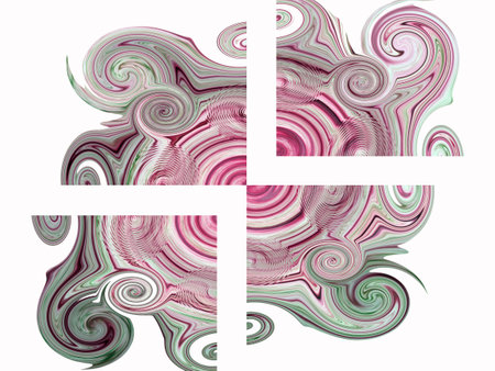 red and green curly abstract background with 90 degree angled white line combinationの写真素材