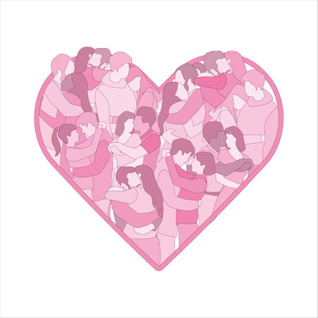 feeling in love couples hugging in heart, hugs and love, man and woman. pink colorのイラスト素材
