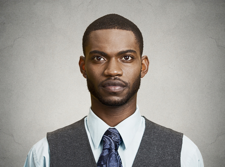 Closeup portrait, headshot, handsome happy, young, serious business man, confident student, real estate agent, isolated black grey background. Positive face expressions, emotions, feelings, attitudeの写真素材