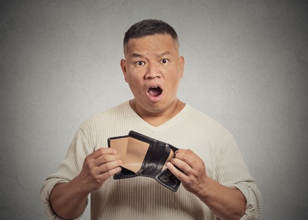 Closeup portrait shocked puzzled unhappy business man worker employee, funny looking guy, student,...