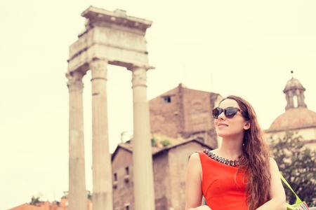 Woman traveling in Romeの写真素材