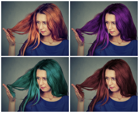 beautiful young woman with different hairstyles hair colorの写真素材