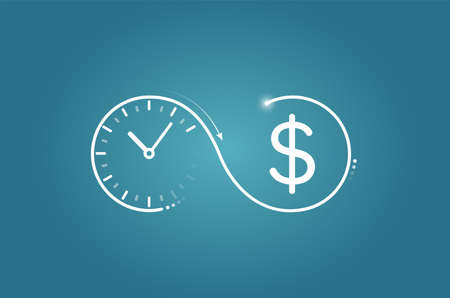 Time is money concept. Vector logo of a clock flowing into dollar symbolのイラスト素材