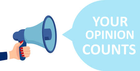 Vector of a female hand holding megaphone with your opinion counts text messageのイラスト素材