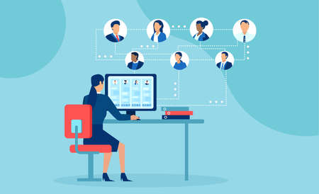 Vector of business people working from home chatting online using modern technologyのイラスト素材