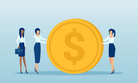 Vector of business women holding big dollar coinのイラスト素材